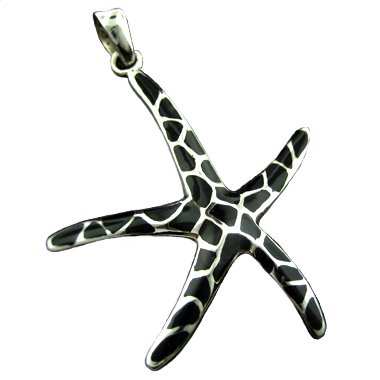 925 Silver Black Onyx Starfish Pendant Hawaiian Jewelry