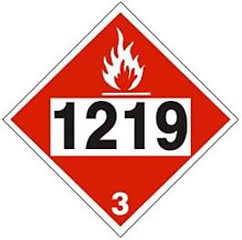 1219 Isopropanol Rigid Vinyl Placard Sign 10.75" x 10.75" Flammable Liquid Hazard Class 3 D.O.T. HM-206 DOT-12199