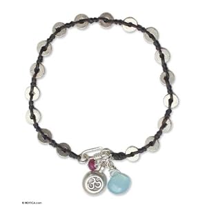 Chalcedony bracelet, 'Silver Peace' by