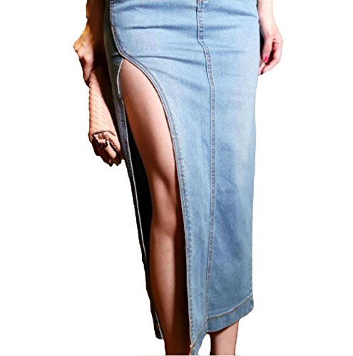 大胆 セクシー ロング 丈 サイド スリット 美 タイト デニム スカート レディース ヴィンテージ ストレッチ ジーンズ