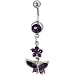 Purple Crystal Flower And Butterfly Dangle Belly Ring