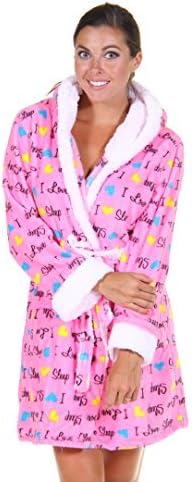 Ladies Fluffy Bath Robe with 2 Patch Pockets and Contrast Color Furry Hood-one Size Fits All (I LOVE SLEEP)