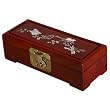 Handmade Mother Of Pearl & Sienna-Red Wood Jewelry Box - Bird & Tree Flower Design