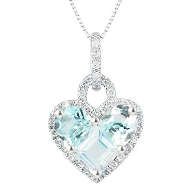 10k White Gold Half Moon and Princess Sky Blue Topaz Stone Set and Diamond... by