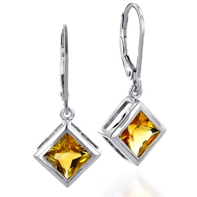 Sterling Silver 7X7 mm Square Citrine Earrings