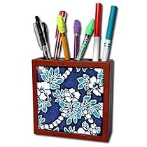 Flowers - Hibiscus Flower On Blue - Tile Pen Holders-5 inch tile pen holder