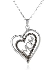 Sterling Silver Black-Diamond Asymmetrical Heart Mom Pendant Necklace