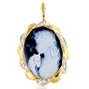 14K Yellow Gold 0.06 Carat Diamond Cameo Pendant/Pin