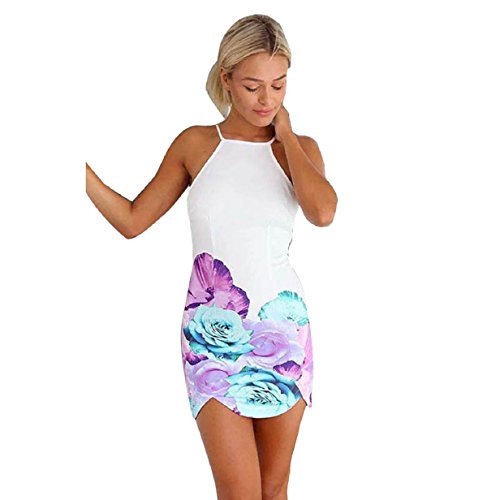 ABC® Women Slim Summer Floral Print Gallus Sleeveless Backless Dress