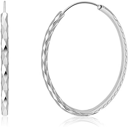 925 Sterling Silver Rounded Hoop Earrings - ALOVU Jewelry 50mm Diameter 2 Inch