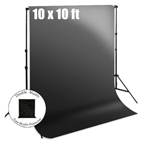 PhotoStudio Portrait Double Muslin 10 x 10 ft. Black Muslin Backdrop with Support Stand Kit Set