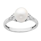 14K White Gold 8mm Diameter Pearl Center with CZ Wedding Engagement Ring Band
