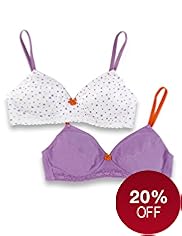 2 Pack Angel Cotton Rich Floral Lace Non-Wired AA-B Bralets