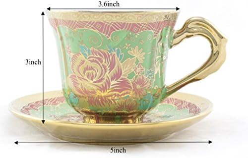 Ambilight Porcelain 6-ounce Coffee Cup and Saucer Cyan Blue Chintz with Gold Trim,set of 2,Cyan Blue,E4,outstanding decorative cups