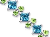 Distinctive Design 17.50 carats total weight Princess & Round Cut London Blue Topaz Peridot Bracelet in Sterling Silver