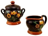 Tuscany Vineyard Wine Brown Flower Sugar & Creamer Saucer 2pc