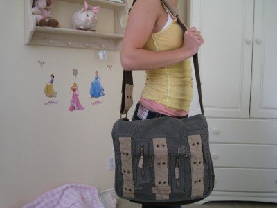 Canvas School College Army Tote Shoulder Book/Messenger Bag - Dusty Green