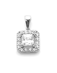 14K Gold Pendant Princess Cut Cubic Zirconia White Gold Pendant, 0.31" X 0.51"