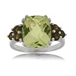 10K White Gold Cushion Ring W Prasiolite & Smoky Topaz