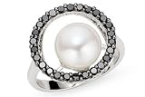 1/2 Carat Black Diamond and 9mm Cultured Freshwater Pearl 14K White Gold Ring
