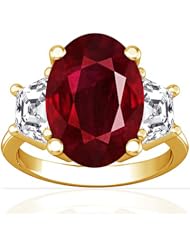 18K Yellow Gold Oval Cut Ruby Three Stone Ring