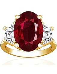 14K Yellow Gold Oval Cut Ruby Three Stone Ring