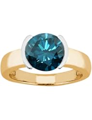 2.20 Ct Round Blue SI1/SI2 Diamond 14K Yellow Gold Ring
