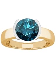2.20 Ct Round Blue SI1/SI2 Diamond 18K Yellow Gold Ring
