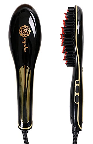 EQOBA Ceramic Hair Straightener Brush with Anti-Scald Protection and LCD Display