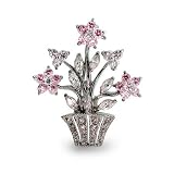 Eve's Addiction Sterling Silver Pink & Diamond CZ Flower Pot Pin