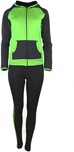 Illibox Womens Active 2pc Leggings With Matching Zippered Hooded Top (MEDIUM/LARGE, NEON GREEN)