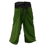 2 TONE Thai Fisherman Pants Yoga Trousers FREE SIZE Plus Size Cotton Drill Striped Charcoal and Green