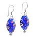 Sterling Silver Dark Blue Murano Glass Oval Bead Millefiori Earrings
