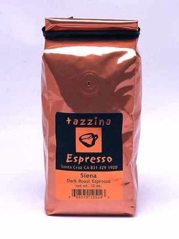Tazzina Siena dark roast Whole Bean Espresso, 12 oz vacuum sealed bags by Pacific Espresso