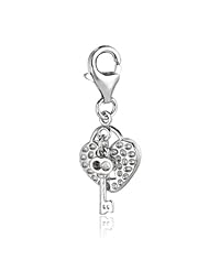 Sterling Silver clip-on key & heart locket charm