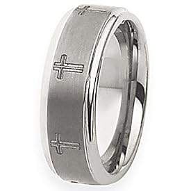 Tungsten Carbide Ring with Cross Design (8.0 mm) - Sizes 7-13