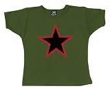 Womens Olive Drab Red China Star Ribbed Cotton T-Shirt
