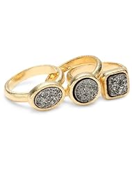 Marcia Moran "Illume" Titanium Druzy Set of Three Stackable Ring