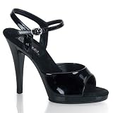FLAIR-409 4 1/2 Stiletto Heel Ankle Strap PF Sandal Blk Pat/Blk 10