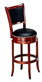 IMAGE OF Soft Leather Swivel Bar Stool with Leather Backrest in Cherry Finish