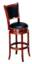Soft Leather Swivel Bar Stool with Leather Backrest in Cherry Finish