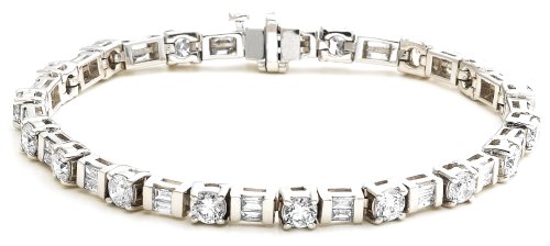 14k Choice of White or Yellow Gold Baguette and Round Diamond Tennis Bracelet (5 1/2 cttw, H-I Color, SI1-I2 Clarity), 7