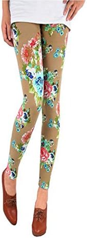 Selene Allure Women's Retro Flower Cotton Slim Leggings (Khaki)