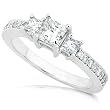 3/4ctw Three Stone Princess Cut Diamond Engagement Ring (HI/I1) in 14K White Gold