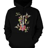 Free Soul Dagger Mens Tattoo Sweatshirt, Pierced Flower And Butterflies Old School Tattoo Style Design Mens Pullover Hoodie, X-Large, Black