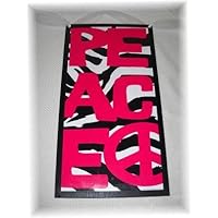 White Black Zebra Stripe with Hot Pink Peace Sign Girls Bedroom Signs Teen Wall Art