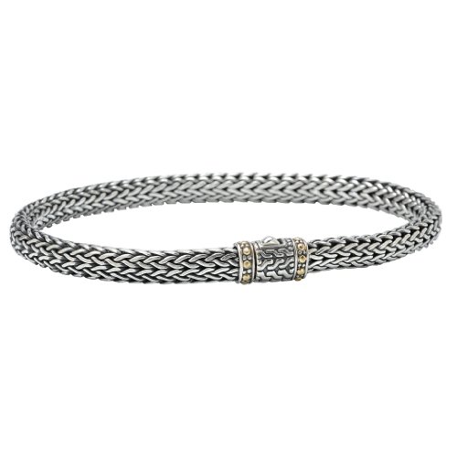 Discount 925 Silver Byzantine Bracelet with 18k Gold Accents- 7.5 IN