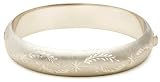 Sterling Silver Etched Leaf/Star Design Wide Bangle Bracelet