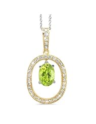 Large Duo Oval Diamond Pendant In 18K Yellow Gold With A 0.95 ct. Genuine Peridot Center Stone.
