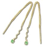 CLEVER SCHMUCK Goldene Ohrringe als Durchzieher 60 mm Welle mit Zirkonia grün ECHT GOLD 333